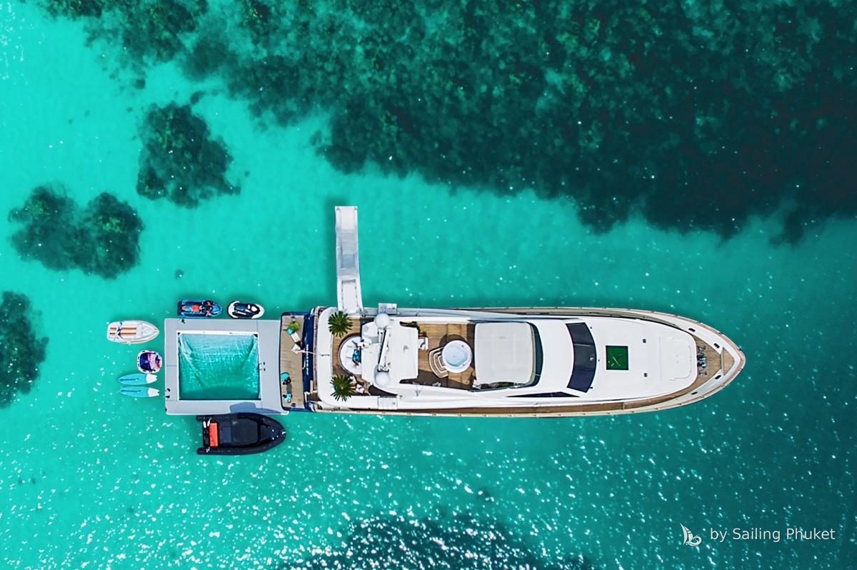 Astondoa 102ft on a private charter around Phuket's islands
