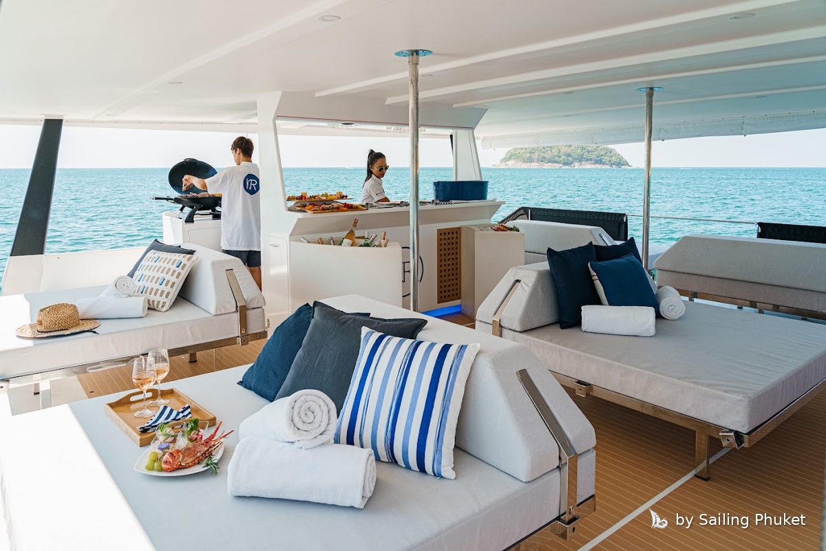 Lounge deck with food laid out