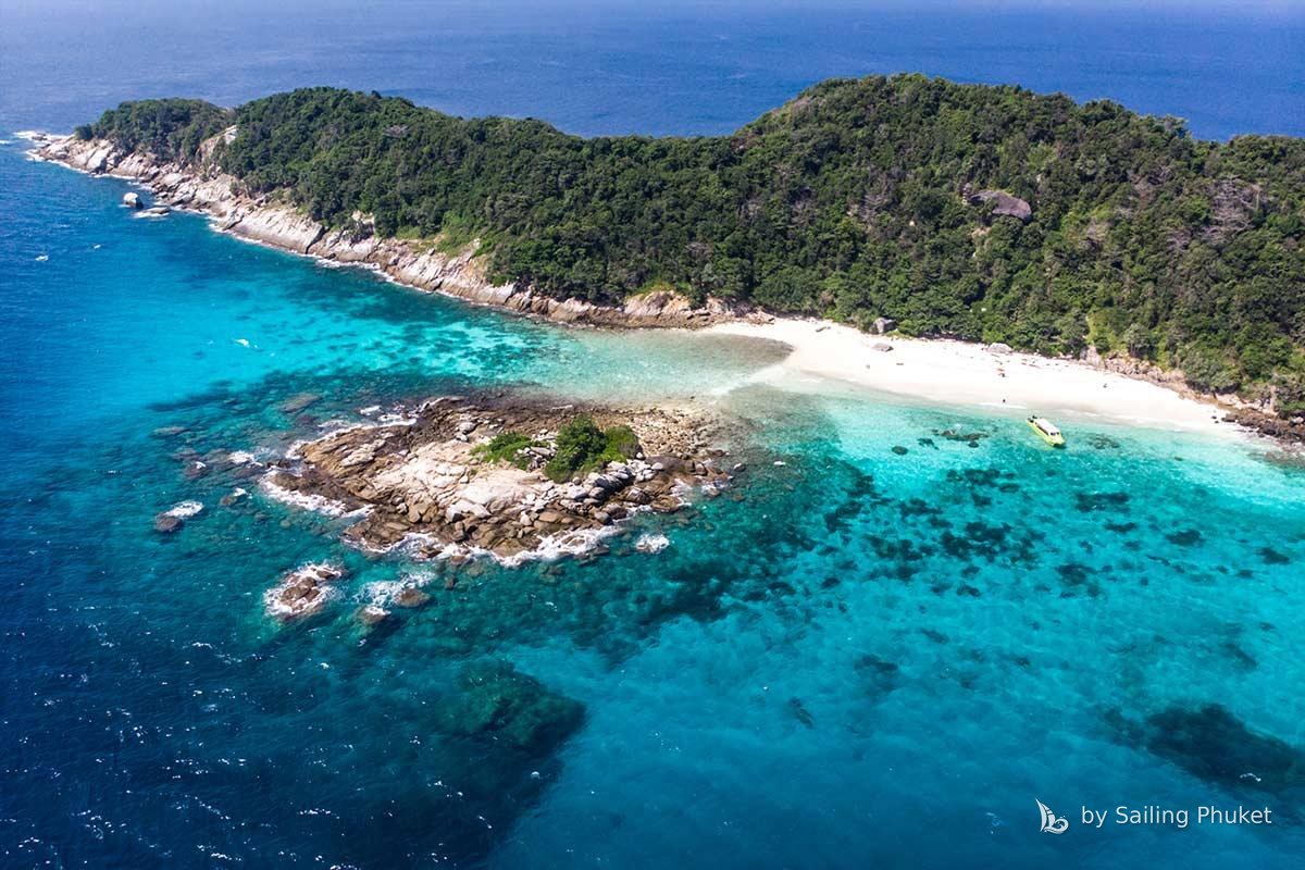 Aerial view of a sand spit in the Racha Islands